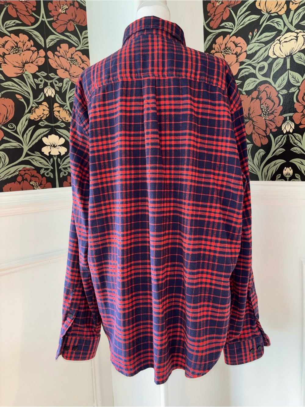 Men’s Red Navy Plaid Flannel Shirt XL Classic Outdoorsy - Picture 8 of 11